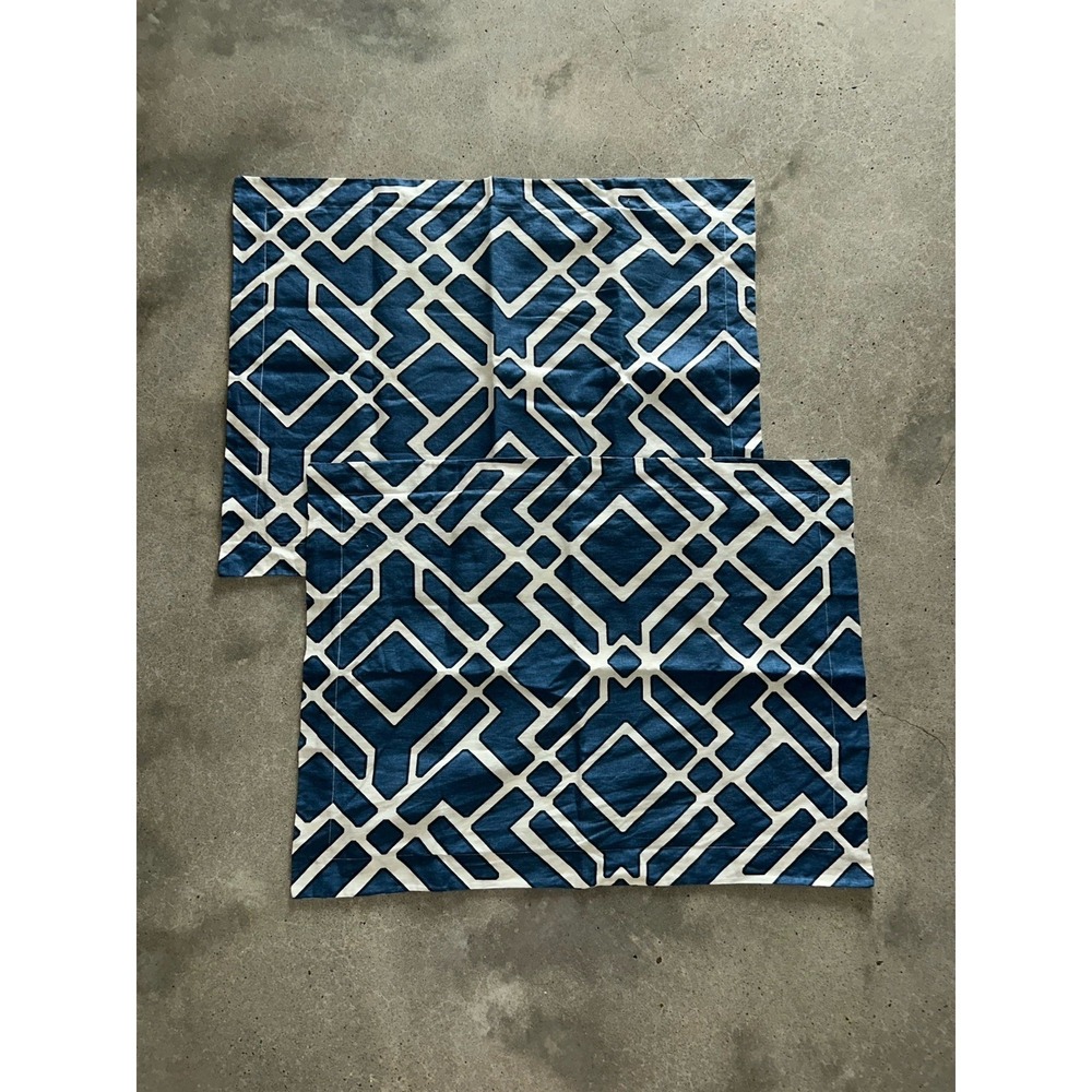 Pottery Barn Geometric Blue White Standard Sham Lot Linen Cotton Blend
